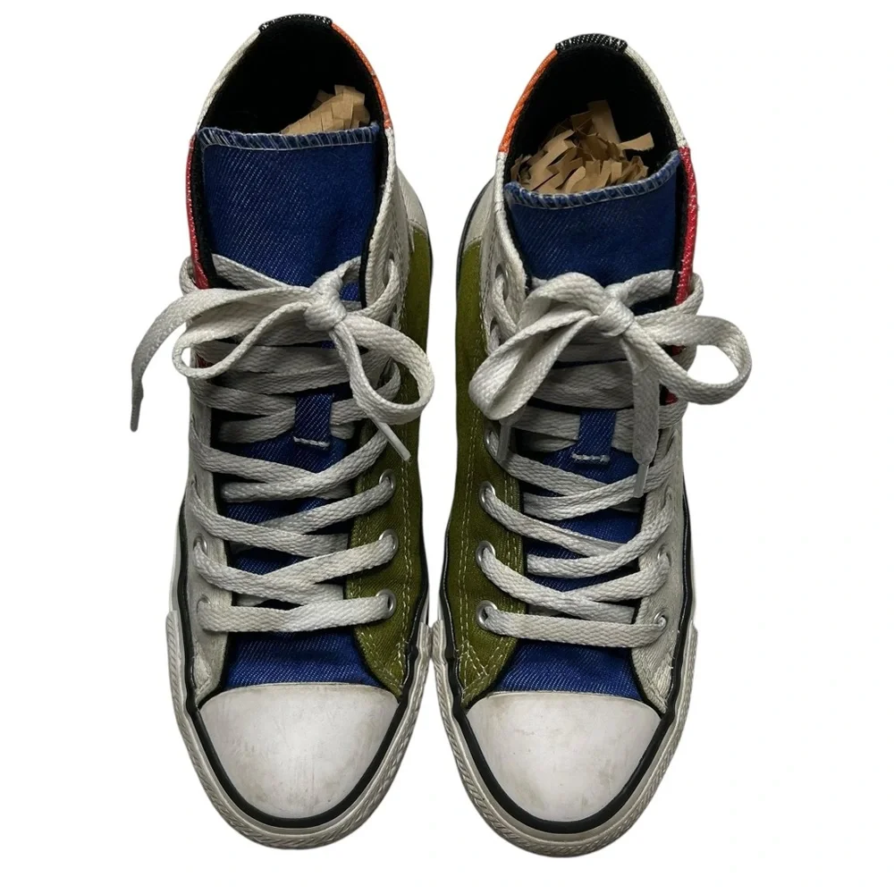 CONVERSE | Chuck Taylor Hi Top Patchwork Sneaker - White‎ + Multi - Sz Youth 3.5